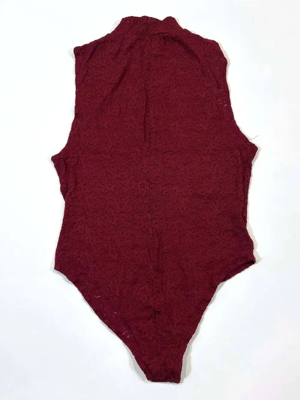 Free People Lace Bodysuit Mock Neck Sleeveless Burgundy Wine - Size Medium